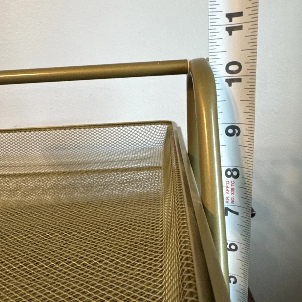 3 Tier Pull Out Document File Organizer Rack Desk Letter Tray Mesh Metal Gold